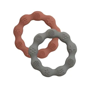 | Baby Teething Ring | Minimalist Sensory Teether Toy | Safe Silicone Teething Bracelet (2 Pack Pumpkin & SAGE)