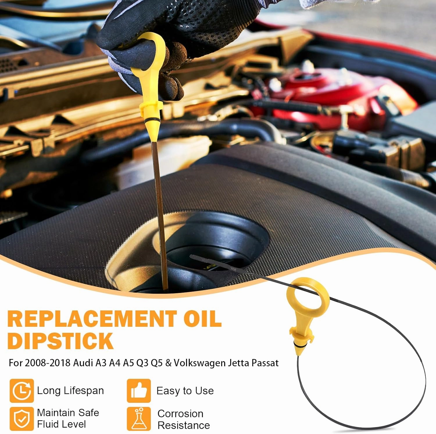 06J115611F Oil Dipstick for 2008-2013 Audi A3, 09-17 A4 A5 Quattro, 12-16 Q3, 11-15 Q5, 08-13 Jetta, 08-18 Passat B6 2.0T Engine Oil Level Dipstick Fluid Indicator Oil Stick 06H115611E