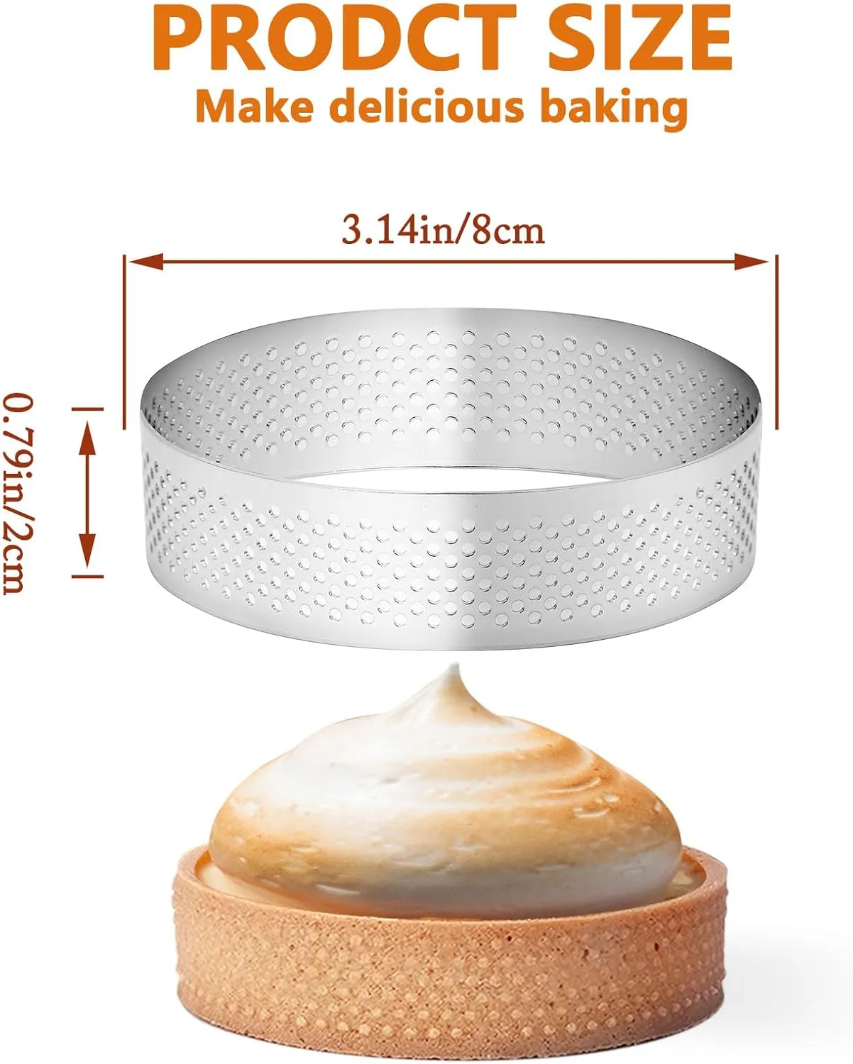 10 Pcs 3.14 Inch 304 Stainless Steel Tart Ring, Heat-Resistant Perforated Cake Mousse Ring, Round Ring Baking Small Fruit Tarte Crust Tools (8cm)