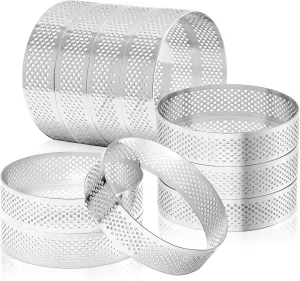 10 Pcs 3.14 Inch 304 Stainless Steel Tart Ring, Heat-Resistant Perforated Cake Mousse Ring, Round Ring Baking Small Fruit Tarte Crust Tools (8cm)