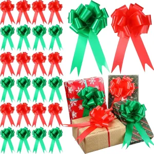 100 Pcs 5 Inch Christmas Pull Bows for Gift Wrapping, Gift Wrapping Pull Bows with Ribbon for Christmas Presents Wedding Decor Basket Bag Holiday Decor(Red, Dark Green)