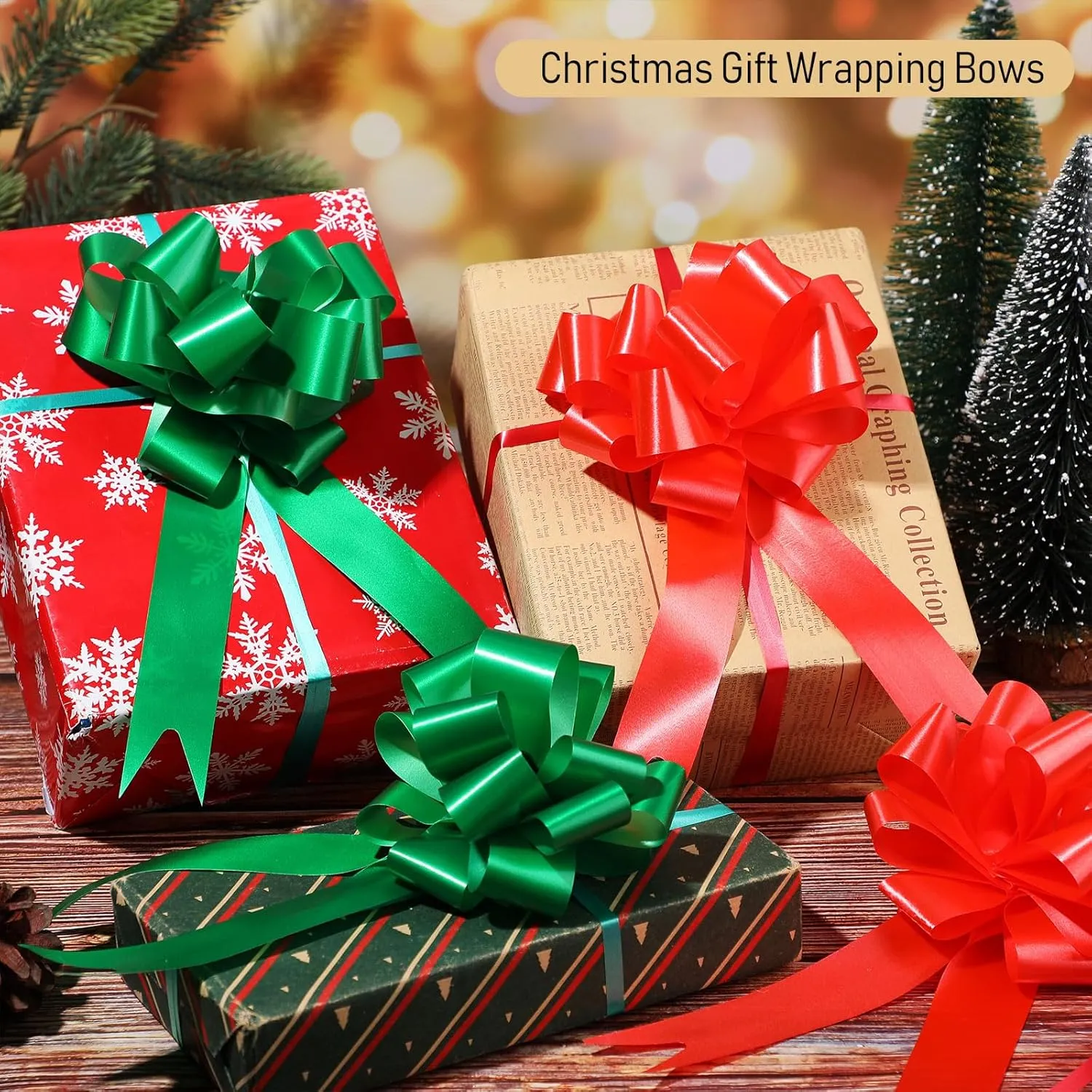 100 Pcs 5 Inch Christmas Pull Bows for Gift Wrapping, Gift Wrapping Pull Bows with Ribbon for Christmas Presents Wedding Decor Basket Bag Holiday Decor(Red, Dark Green)