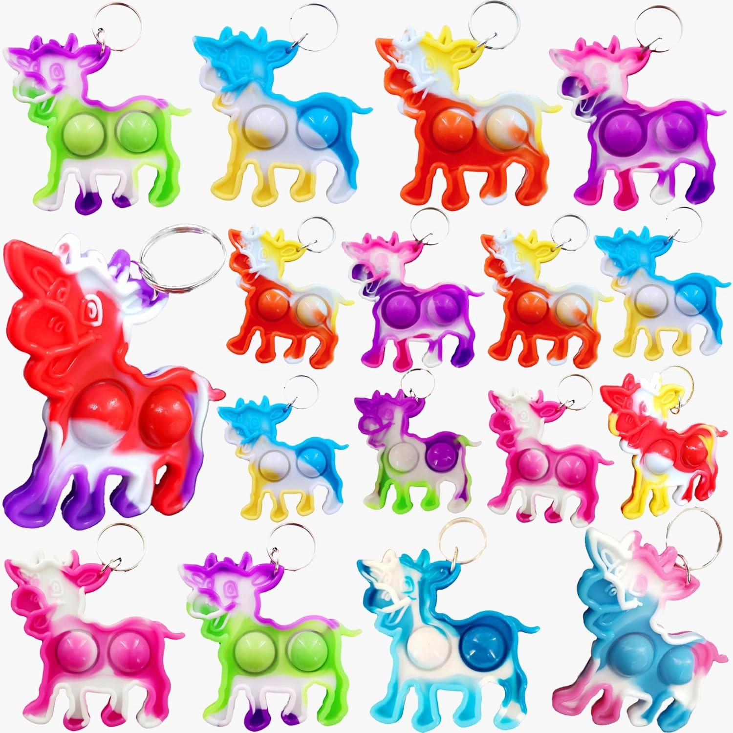100 Packs Bulk Cow Push Fidget Bubble Mini Pop keychain，for Adult and Kids,Birthday Party Favors Supplies gifts Classroom summer Students Bubble Prize
