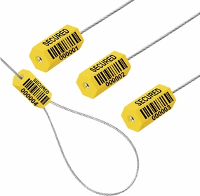 100pcs φ1.8mm x11.8" Barcoded Security Cable Seals for Truck, Trailer, Container, & Cargo Shipping (Pull-Tite Steel Wire Strap, Anti Tamper Proof Self-Locking Padlock, Numbered Metal Tag, Yellow)