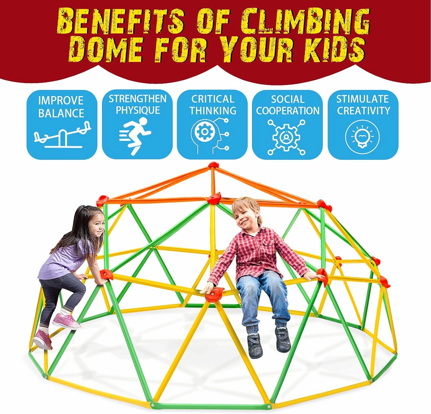 10FT Climber for Kid Climbing Dome Upgraded Jungle Gym Monkey Bar Backyard Geometric Play Outdoor Equipment Toddler Outside Toy