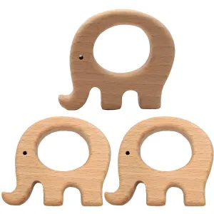 10pcs Natural Wooden Elephant Teether Pendant Pure Natural Beech Wood Animal Teething Shape Toys for Handmade Necklace/Bracelet (Fat Elephant 10pcs)