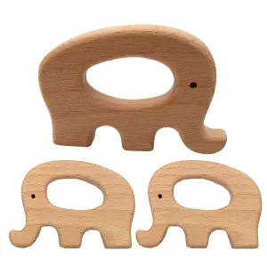 10pcs Natural Wooden Elephant Teether Toys Pendant Pure Natural Beech Wood Animal Teething Shape for Handmade Arts and Crafts (Elephant 10pcs)
