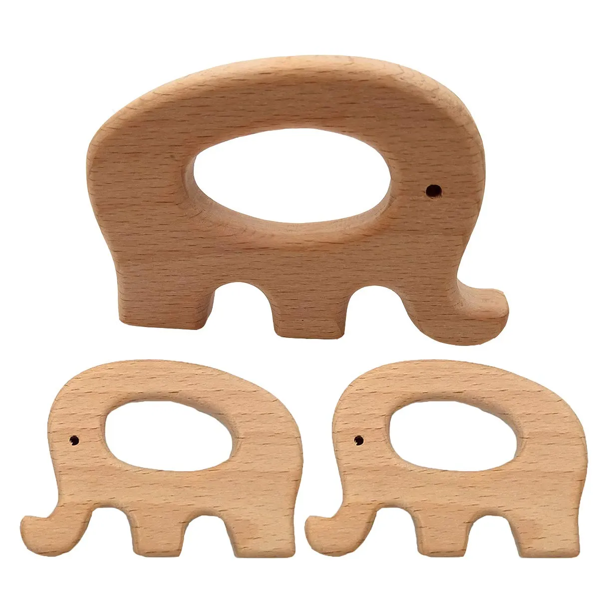 10pcs Natural Wooden Elephant Teether Toys Pendant Pure Natural Beech Wood Animal Teething Shape for Handmade Arts and Crafts (Elephant 10pcs)