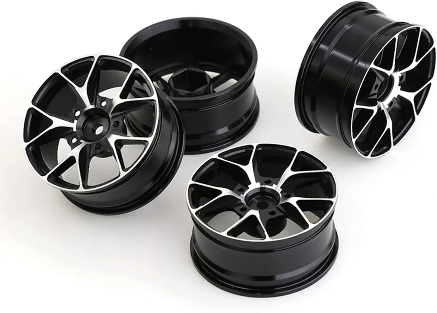 1/10 On Road Drift Wheels Rims Hex 12mm RC Aluminum Alloy Rally Racing Hubs for 1:10 Scale Touring Street Car Tires Tamiya TT01 TT02 HSP 2S 3S Brushless HPI KYOSHO XV02 XV01 4PCS (Black)