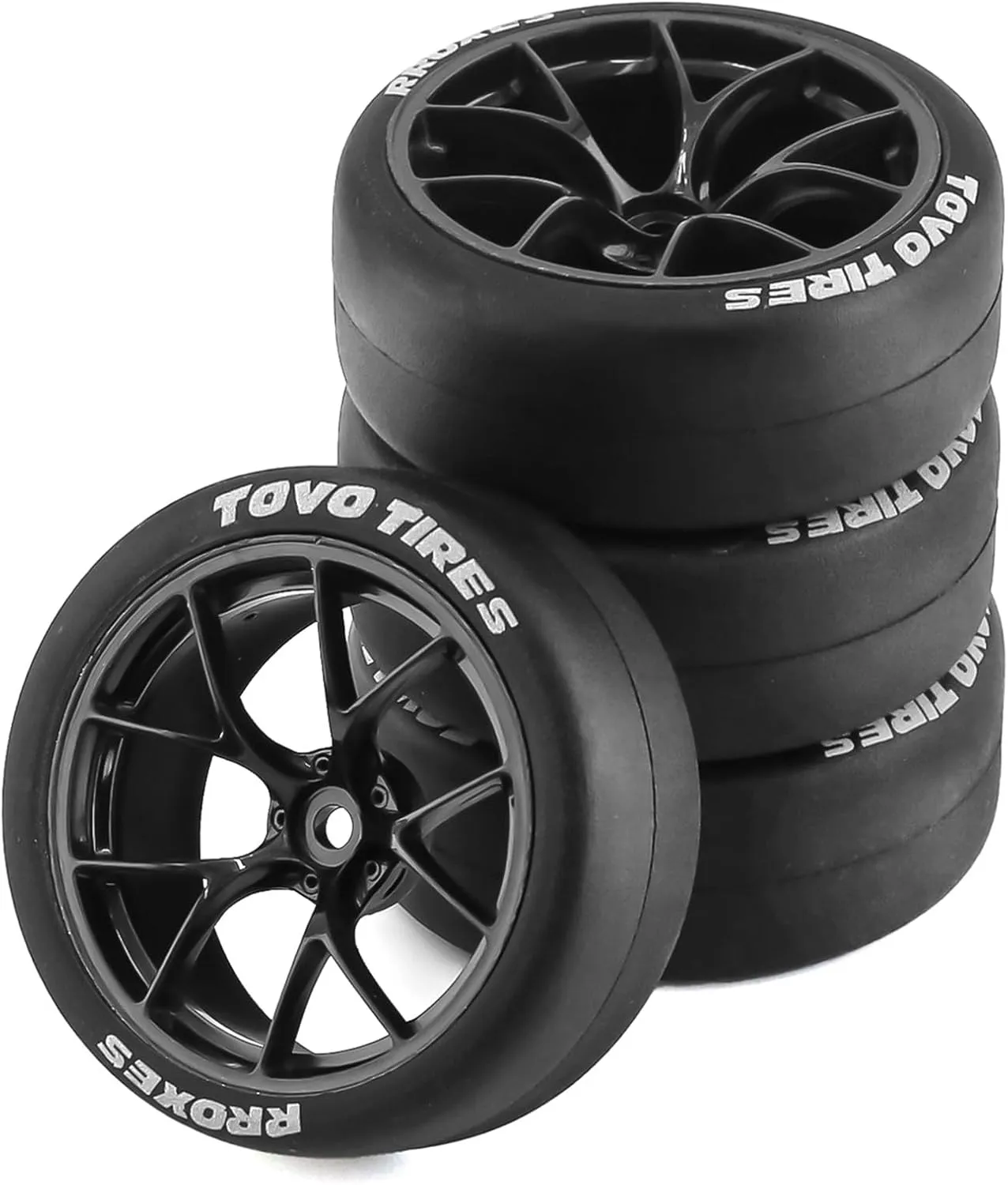 1/10 RC Drift Tires and Plastic Wheels Rims Rally Racing Tyres 12mm Hex for 1:10 Scale On Road Touring Street Car Tamiya Traxxas HPI KYOSHO XV02 XV01 TT01 TT02 PTG2 A959 4PCS (B Black)