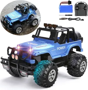 1/16 Remote Control Truck for Kids, 2.4Ghz All Terrain Off-Road Monster Truck with LED Lights for Boys Girls Age 4-7 8-12