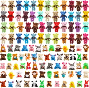 118 Packs Mini Stuffed Animals Teddy Bear Toys Small Plush Animals Bulk Tiny Teddy Bear Plush Keychain for Girls Boys Animal Themed Party Favors Decorations Birthday Children's Day Gifts