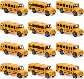 12 Pack Pull Back Bright Yellow School Bus Toys, 3.2" Die-cast Metal Friction Powered Toy Vehicles for Kids Boys Girls