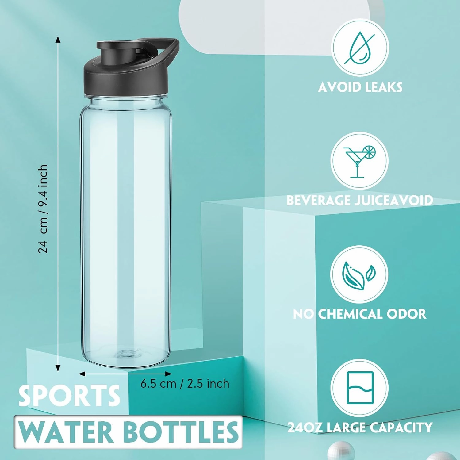 12 Pcs 24 OZ Water Bottles Bulk Reusable Plastic Sports Bottles Pack Portable Sports Water Cups for Adults School Teams Gym Hike Camping Cycling(Clear)