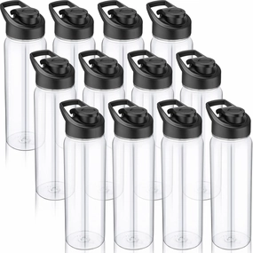 12 Pcs 24 OZ Water Bottles Bulk Reusable Plastic Sports Bottles Pack Portable Sports Water Cups for Adults School Teams Gym Hike Camping Cycling(Clear)