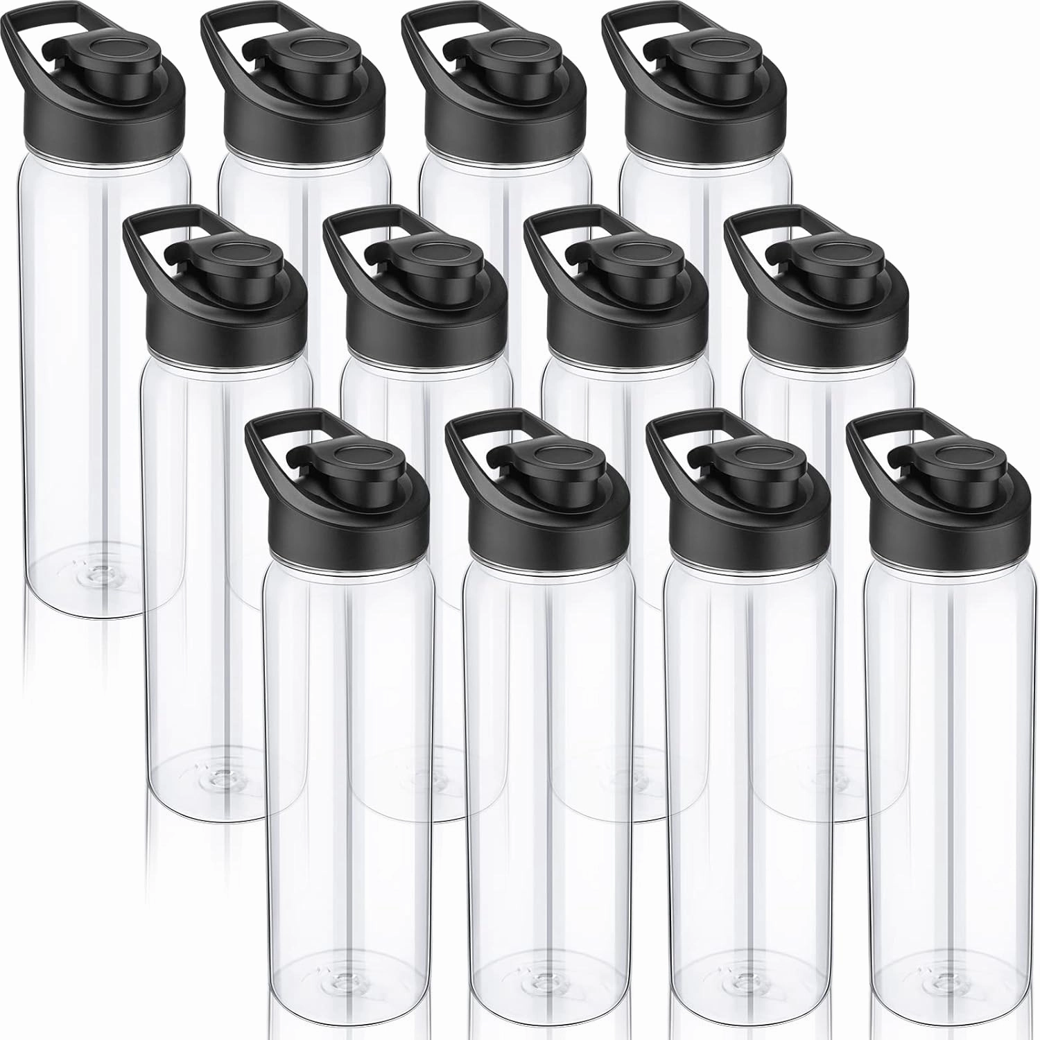 12 Pcs 24 OZ Water Bottles Bulk Reusable Plastic Sports Bottles Pack Portable Sports Water Cups for Adults School Teams Gym Hike Camping Cycling(Clear)