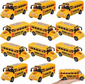 12 Pcs 6. 5 Inches School Bus Toy Bright Yellow Pull Back Plastic Bus Playset Model Toy Car for Back to School Classroom Birthday Party Supplies Favors Xmas Gift