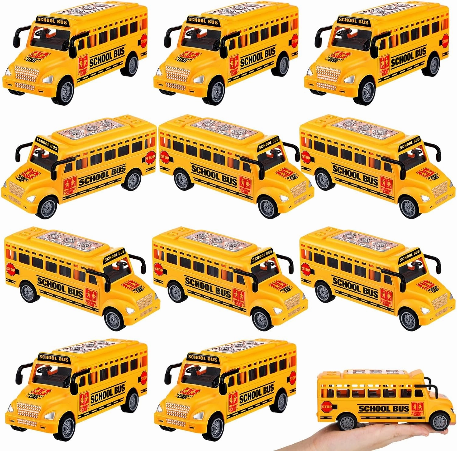12 Pcs 6. 5 Inches School Bus Toy Bright Yellow Pull Back Plastic Bus Playset Model Toy Car for Back to School Classroom Birthday Party Supplies Favors Xmas Gift