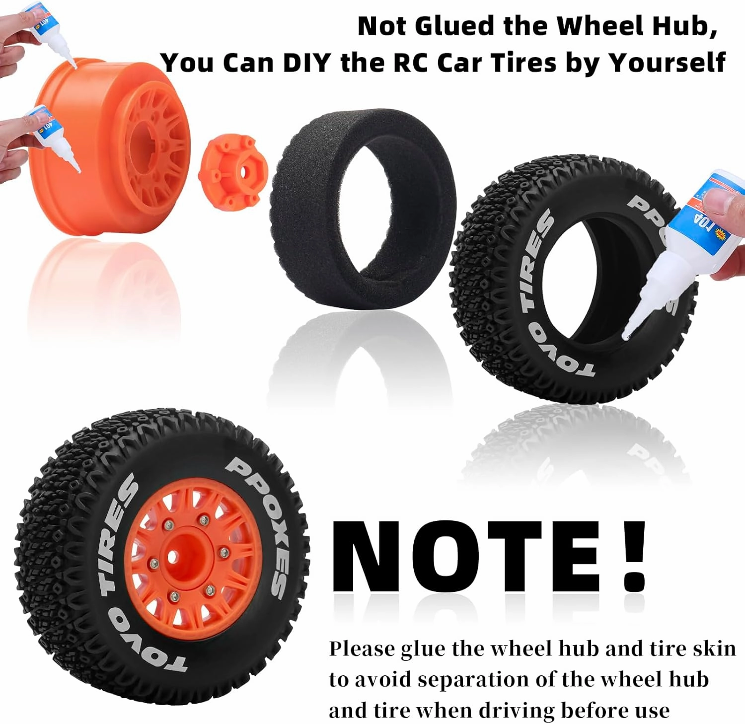 12mm/14mm/17mm Hex RC Wheels and Tires RC Truck Tires 1/10 Scale Tyres Detachable Replacement RC Car Tires for Arrma Senton Tires Slash Tires Axial Redcat Rc4wd Hex Fury (Orange)