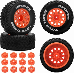 12mm/14mm/17mm Hex RC Wheels and Tires RC Truck Tires 1/10 Scale Tyres Detachable Replacement RC Car Tires for Arrma Senton Tires Slash Tires Axial Redcat Rc4wd Hex Fury (Orange)