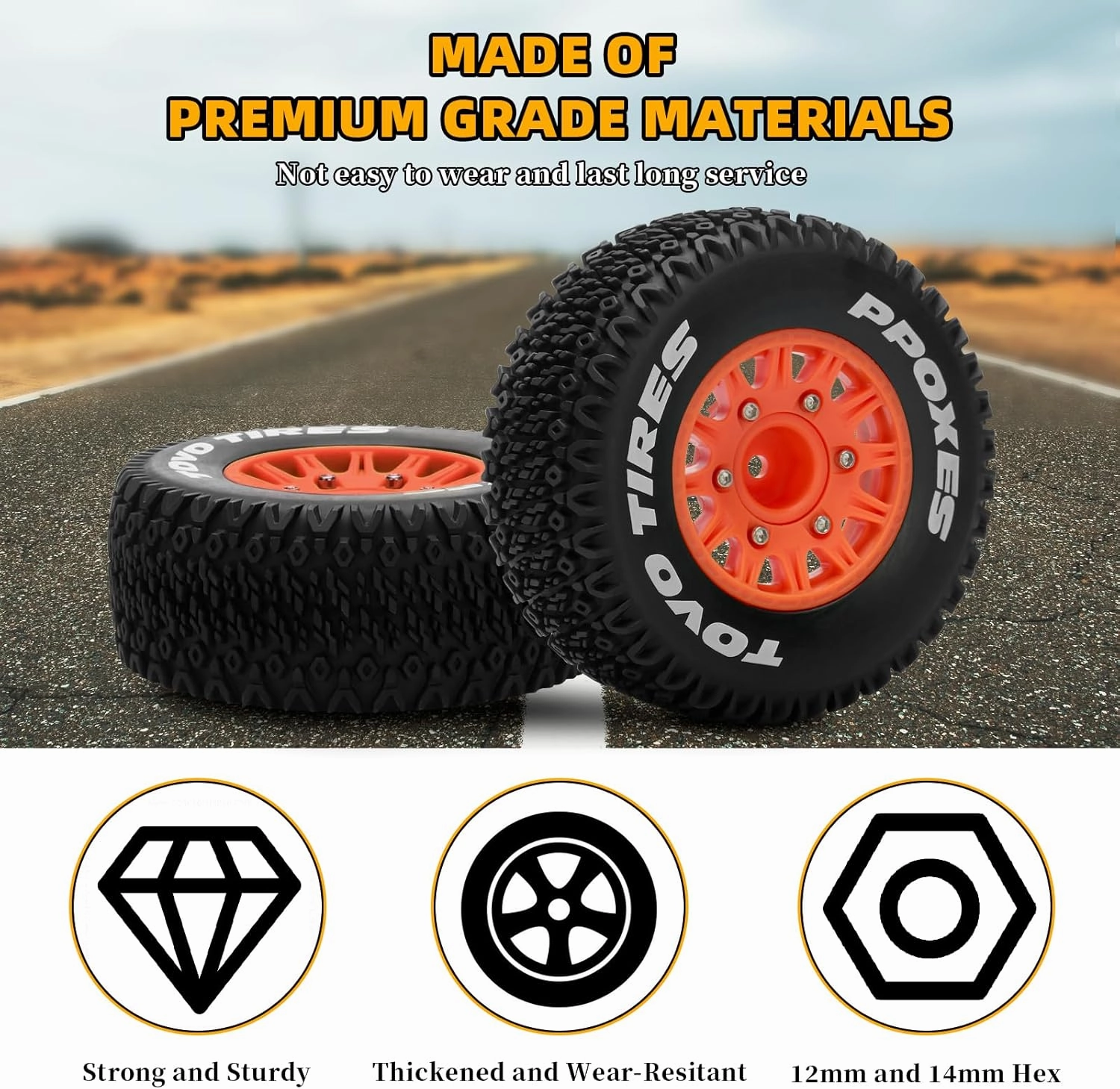 12mm/14mm/17mm Hex RC Wheels and Tires RC Truck Tires 1/10 Scale Tyres Detachable Replacement RC Car Tires for Arrma Senton Tires Slash Tires Axial Redcat Rc4wd Hex Fury (Orange)