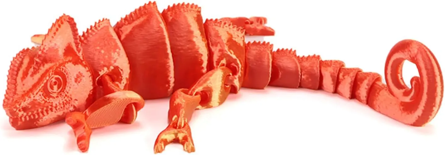 12" 3D Printed Chameleon Animal Figurines Multi Color Stunning Hue Lizard Stress Relief Toy and Flexible Joints Veiled Chameleon Realiable Eyes Anole Toy Gift (Red-Gold)