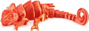 12" 3D Printed Chameleon Animal Figurines Multi Color Stunning Hue Lizard Stress Relief Toy and Flexible Joints Veiled Chameleon Realiable Eyes Anole Toy Gift (Red-Gold)