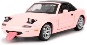 1/32 Mazda Miata MX-5 Alloy Model Car, Toy Car with Pullback, Removable Top, Blinking Lights, Toy Car with Sound and Bright Lights, Collectible Grade Gift for Kids (Pink)