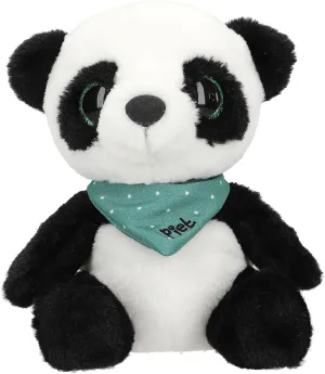 13432 Snukis - Panda Piet soft toy, in black and white, with bright eyes and round ears, plush approximately 18 cm with scarf