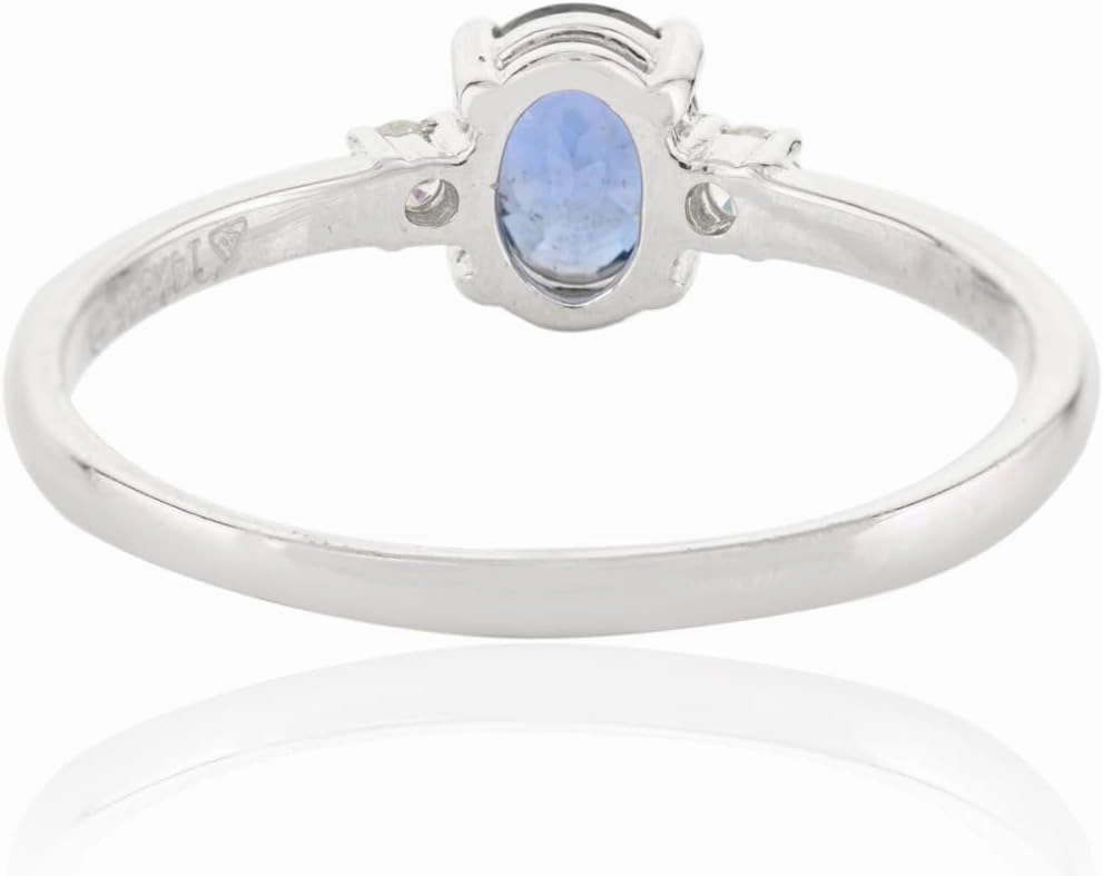 14k Solid White Gold Dainty Blue Sapphire and Diamond Three Stone Ring, Elegant Promise Ring for Women, September Birthstone Jewelry