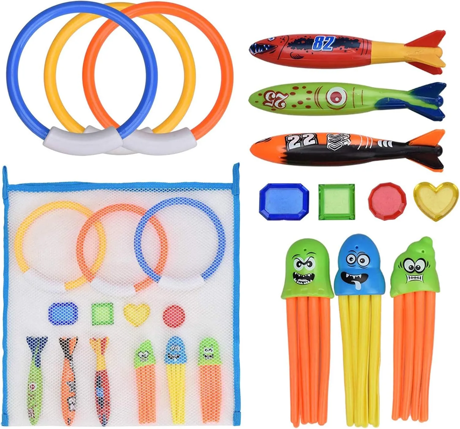 [14Pack] Diving Toys Set with Net Bag, Pool Toys for Kids & Swim Toys, Great Gifts &Toys for Boys and Girls, Ages 3, 4, 5, 6, 7, 8, 9, 10, 11, 12