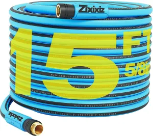 15FT Heavy-Duty Garden Hose with Solid Brass Connectors, 5/8 Inch Flexible Hybrid Rubber, All-Weather Lightweight & Kink-Resistant Water Hose