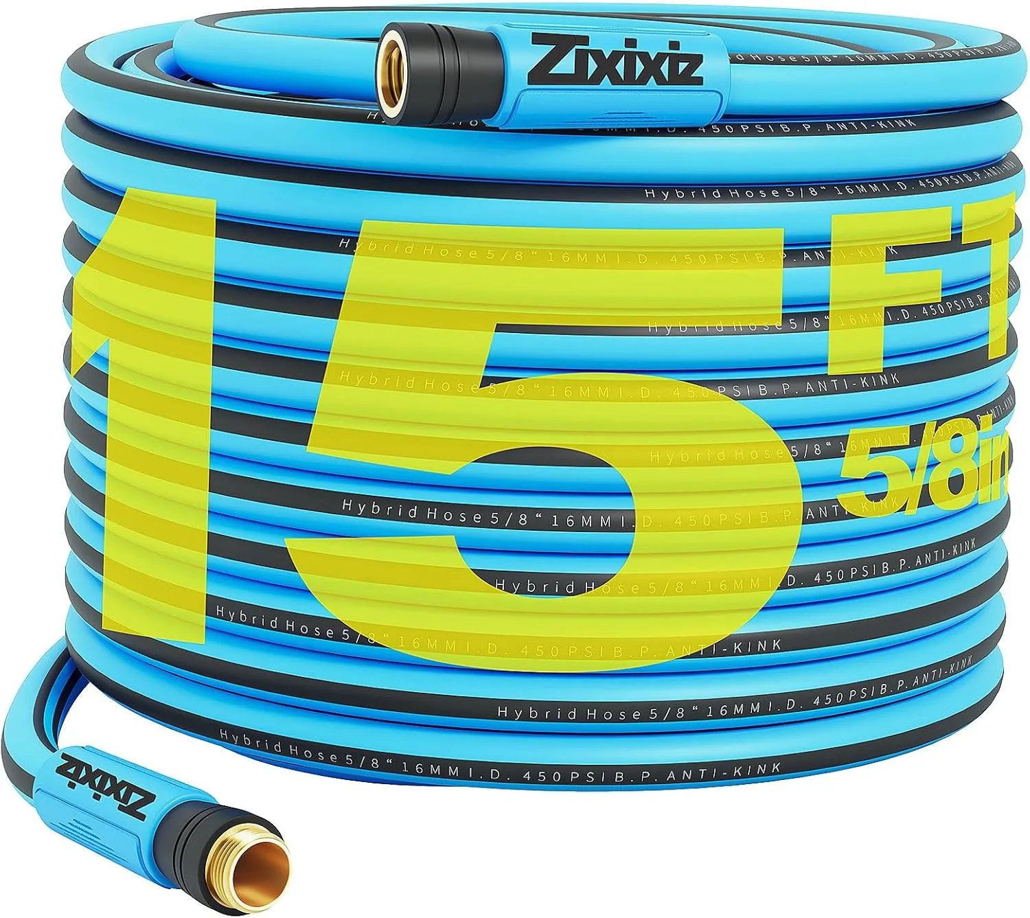 15FT Heavy-Duty Garden Hose with Solid Brass Connectors, 5/8 Inch Flexible Hybrid Rubber, All-Weather Lightweight & Kink-Resistant Water Hose