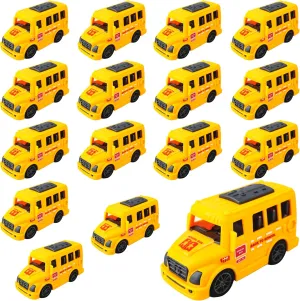 16 Pcs 3.9 Inch Mini School Bus Toy Pull Back Plastic Bright Yellow Bus Model Car for Kids Birthday Party Supplies Favors Gift