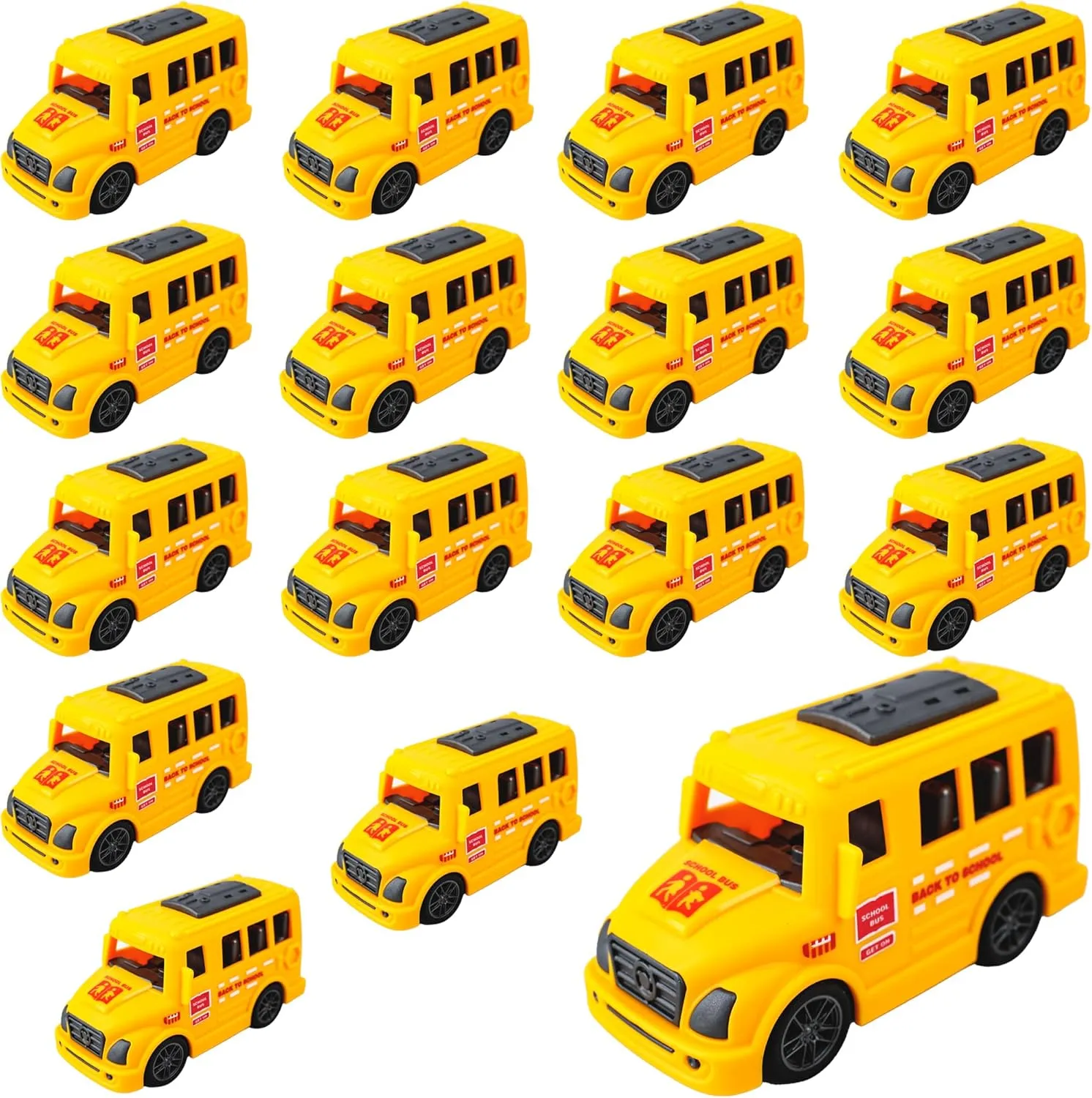 16 Pcs 3.9 Inch Mini School Bus Toy Pull Back Plastic Bright Yellow Bus Model Car for Kids Birthday Party Supplies Favors Gift