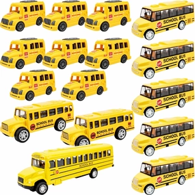 16 Pcs Mini Bright Yellow School Bus Toy Car - Small School Bus Toy Bulk for Kids Boys Girls Birthday Gifts Classroom Rewards, 4 Styles
