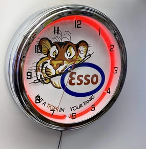 16" ESSO Oil and Gas Put A Tiger in Your Tank Red Neon Clock