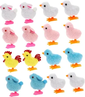 16Pcs Clockwork Adorable Wind Up Chick and Bunny for Easy to Use Jumping for Birthday and Party Favors Assortment