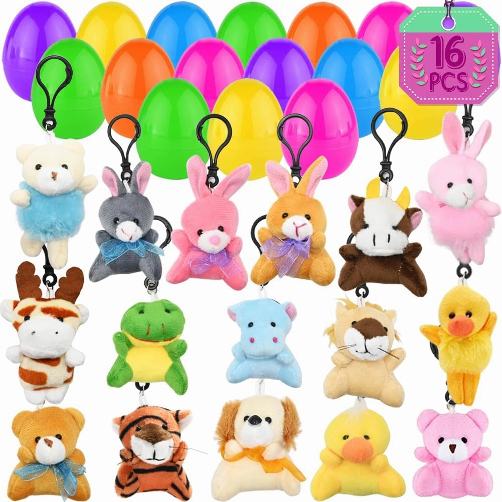 16Pcs Animals Keychains, Mini Assorted Animals Plush Toys For Kids Goodie Bag for Classroom Exchange Gifts