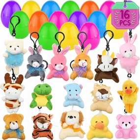 16Pcs Animals Keychains, Mini Assorted Animals Plush Toys For Kids Goodie Bag for Classroom Exchange Gifts