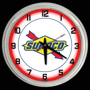 16" Sunoco Logo Sign Red Neon Clock
