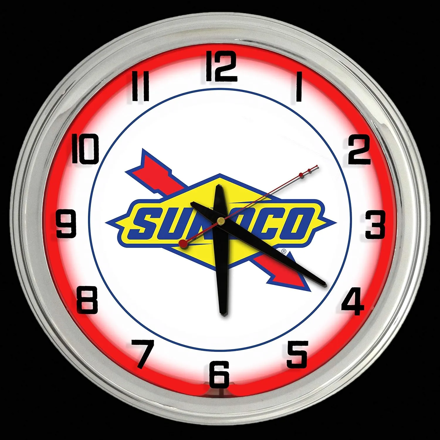 16" Sunoco Logo Sign Red Neon Clock