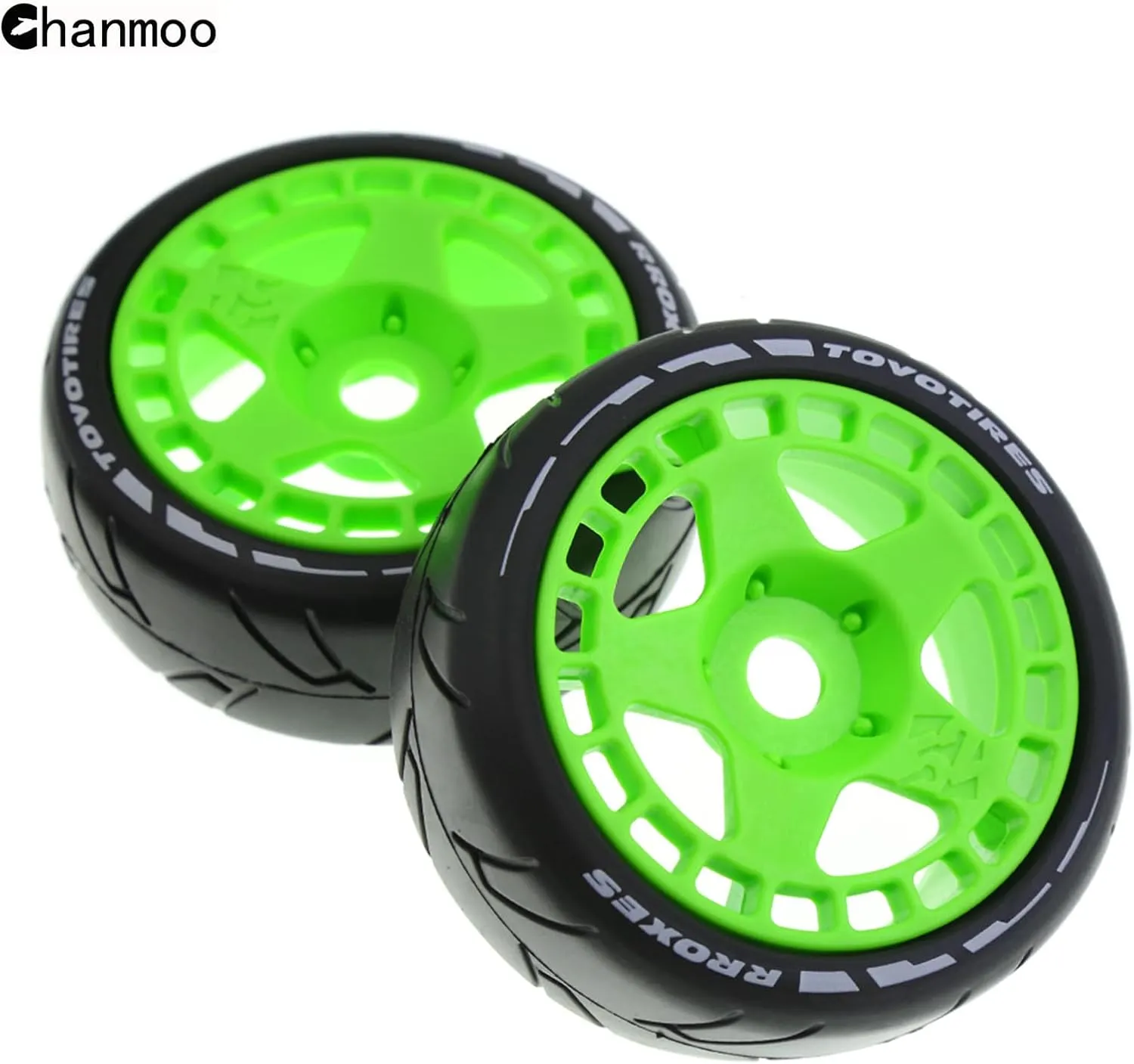 1/8 RC Rally Racing Tires and Hard Plastic Drift Wheels 17mm Hex On Road Tyres Compatible with 1:10 Scale Touring Street Car HSP Hobao HPI WR8 ARRMA Redcat Losi Kyosho VRX Tamiya 4PCS (Green)