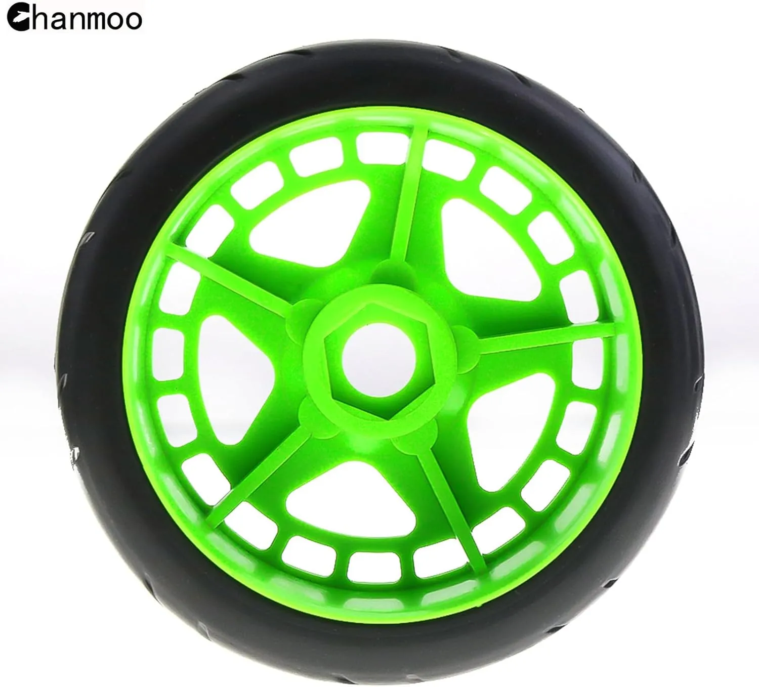 1/8 RC Rally Racing Tires and Hard Plastic Drift Wheels 17mm Hex On Road Tyres Compatible with 1:10 Scale Touring Street Car HSP Hobao HPI WR8 ARRMA Redcat Losi Kyosho VRX Tamiya 4PCS (Green)