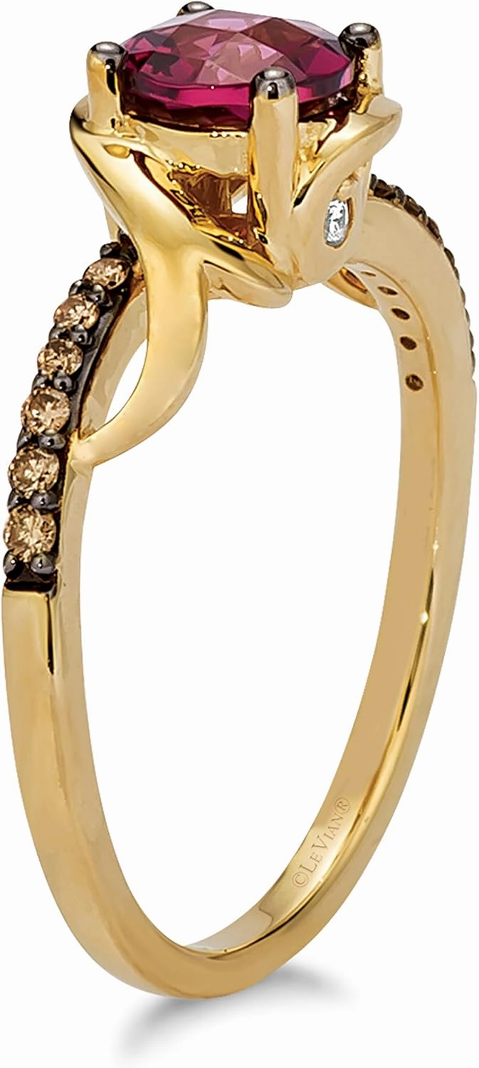 1/10 Carat Diamond and Gemstone of Choice Filigree Bypass Ring for Women in 14k Gold (Fancy Brown/G-H, VS2-SI1, cttw) Anniversary Promise Ring Size 4.25 to 9.25 by LeVian