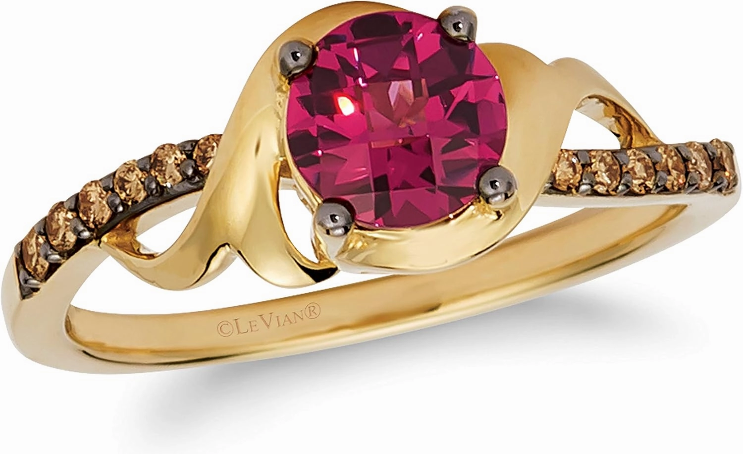 1/10 Carat Diamond and Gemstone of Choice Filigree Bypass Ring for Women in 14k Gold (Fancy Brown/G-H, VS2-SI1, cttw) Anniversary Promise Ring Size 4.25 to 9.25 by LeVian