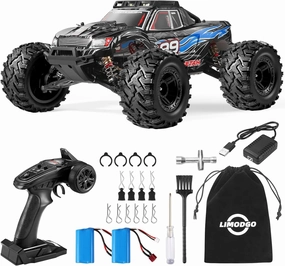 1:10 Large Brush RC Car for Adults, Fast Remote Control Car, 28  MPH Rc Hobby Truck with Headlights, All Terrain 2.4Ghz Electric Hobby Rc Cars, 4WD Off Road Monster Truck for Adults - Blue