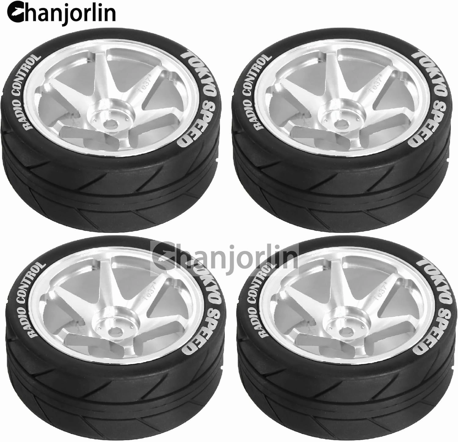 1/10 On Road Tires and Aluminum Wheels 12mm Hex RC Rally Racing Tyres OD 2.56" for Tamiya TT01 TT02 XV01 TA06 A959 PTG2 HPI KYOSHO PTG2 Traxxas 1:10 Street Touring Drift Car 4PCS (Silver)