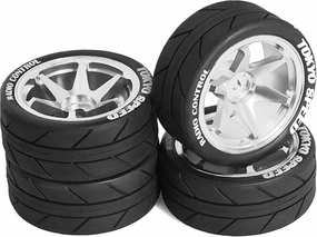 1/10 On Road Tires and Aluminum Wheels 12mm Hex RC Rally Racing Tyres OD 2.56" for Tamiya TT01 TT02 XV01 TA06 A959 PTG2 HPI KYOSHO PTG2 Traxxas 1:10 Street Touring Drift Car 4PCS (Silver)