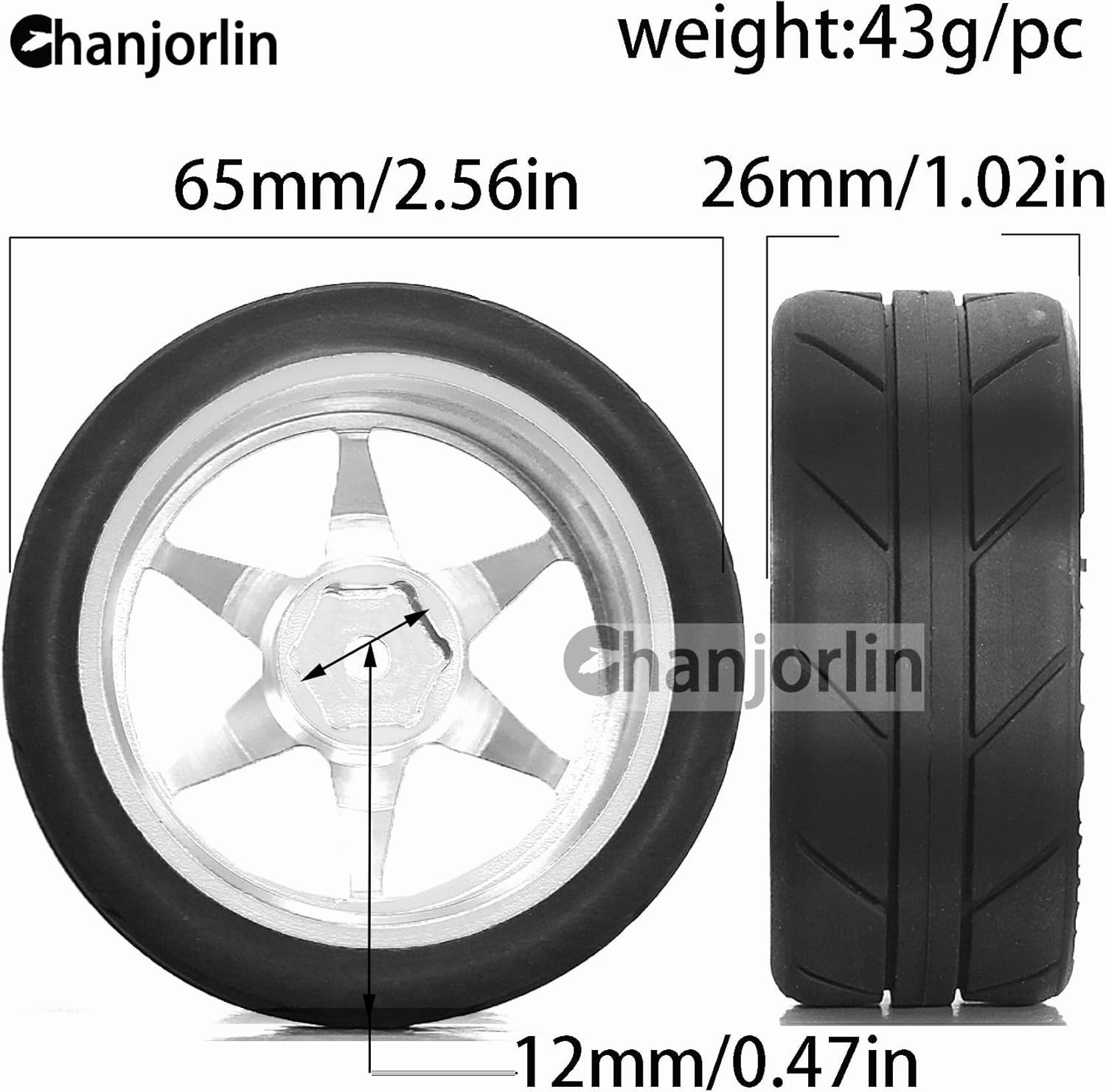 1/10 On Road Tires and Aluminum Wheels 12mm Hex RC Rally Racing Tyres OD 2.56" for Tamiya TT01 TT02 XV01 TA06 A959 PTG2 HPI KYOSHO PTG2 Traxxas 1:10 Street Touring Drift Car 4PCS (Silver)